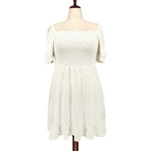 Michael Kors Women White Eyelet Jersey Smocked Summer Peasant Dress Size XL